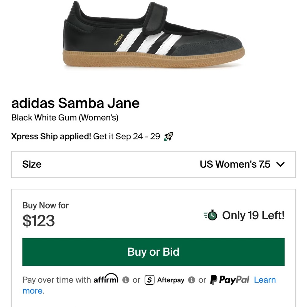 Adidas Samba Jane Kids Sneakers - Black, White, and Gum